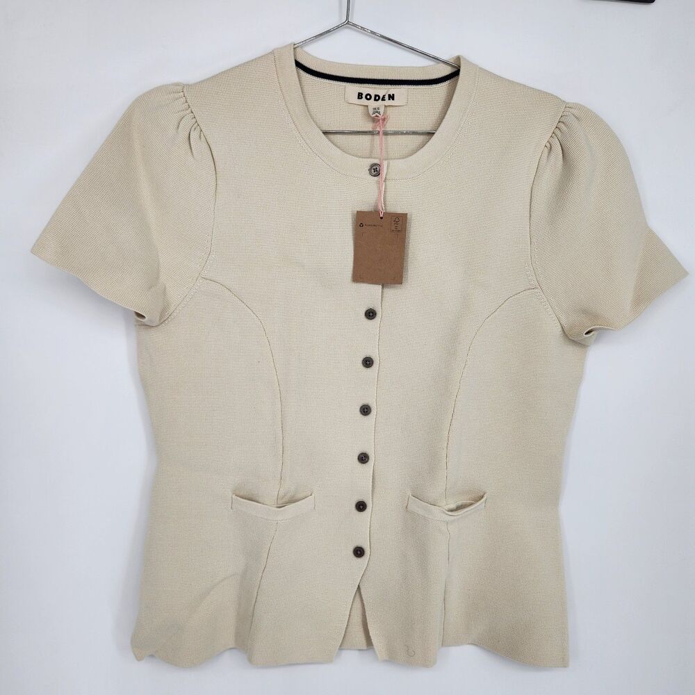 Boden Size US 10‎ Beige Short Sleeve Knitted Jacket NWT